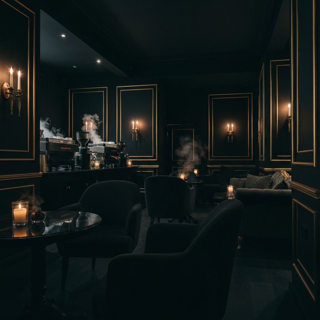 Moody interior of Noir Espresso coffee shop